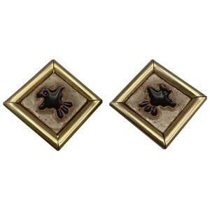 Vintage Sarah Coventry THUNDERBIRD Framed‎ Ceramic Clip Earrings 1960